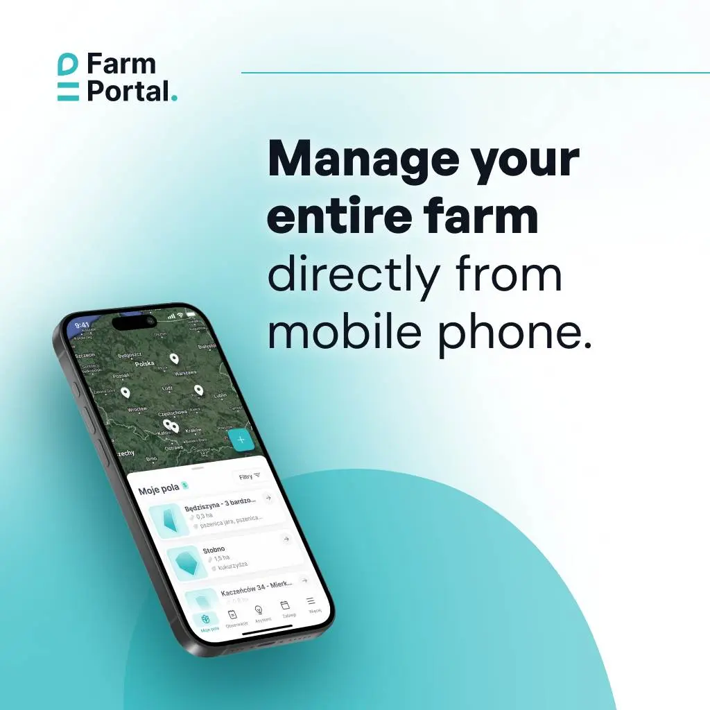 Promotional graphic for the FarmPortal mobile app Promotional graphic for the FarmPortal mobile app