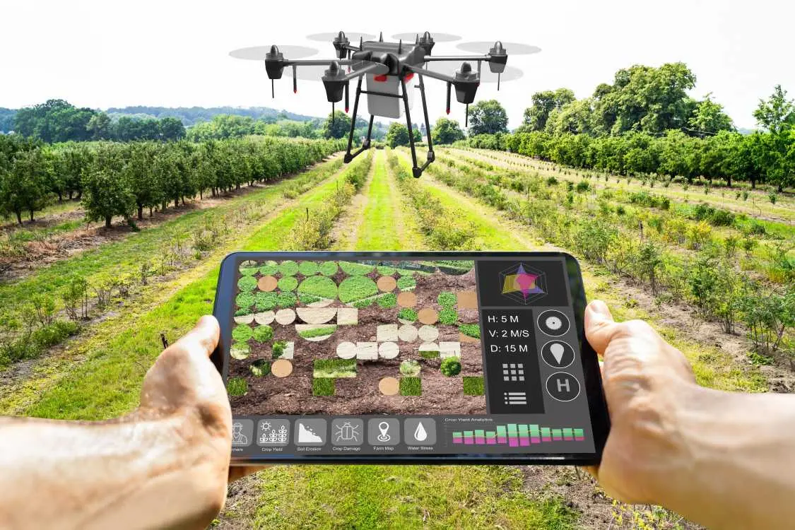 [Photo of an automated agricultural system using drones]